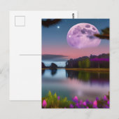 Carte Postale Feuillage pourpre Lune et lac paisible (Devant / Derrière)