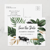 Carte Postale Feuillage Tropical Été Feuilles Save The Date (Devant / Derrière)