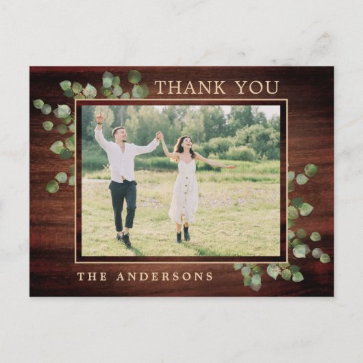 Carte Postale Feuillage vert rustique Mariage photo Merci (Devant)