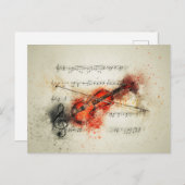 Carte Postale Feuille d'aquarelle Musique et violon (Devant / Derrière)