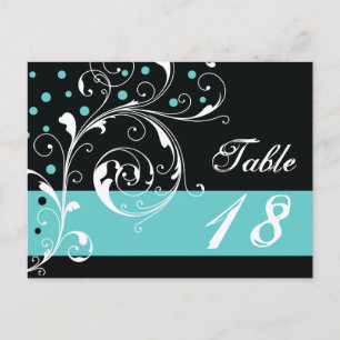 Carte Postale Feuille de défilement noir, mariage aqua Numéro de