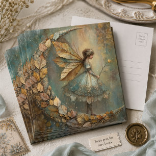 Carte Postale Feuille de fée de la forêt enchantée aquarelle fan