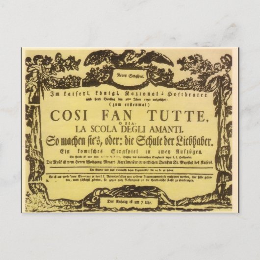 Carte Postale Feuille de lecture Così Fan Tutte (Mozart) (Devant)
