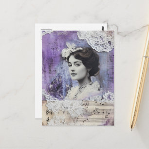 Carte Postale Feuille de musique collage de femme vintage en tec