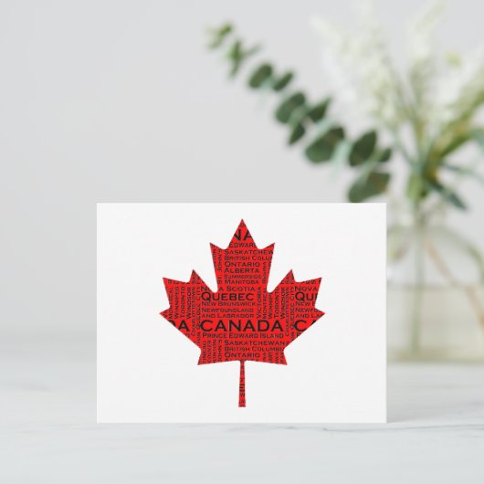 Carte Postale Feuille d'érable canadienne avec texte (Debout devant)