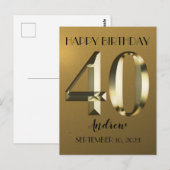 Carte Postale Feuille dorée métallique 40 ans (Devant / Derrière)