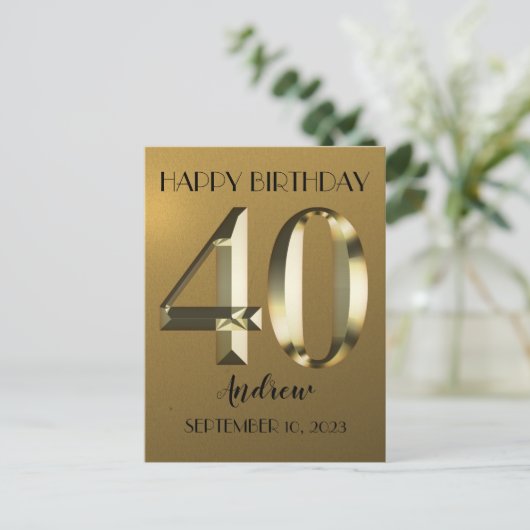 Carte Postale Feuille dorée métallique 40e anniversaire (Debout devant)