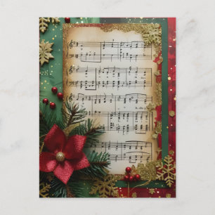 Carte Postale Feuille Musique Noël Scrap Livre papier