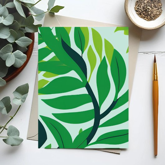 Carte Postale Feuilles botaniques vertes aquarelle