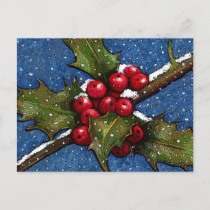 Carte Postale Feuilles creux et baies à neige