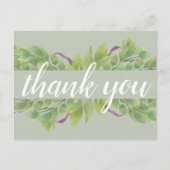 Carte Postale Feuilles d'aquarelle violet et vert - Merci (Devant)