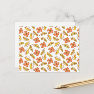 Carte Postale Feuilles d'automne chaudes tombant avec des fleurs