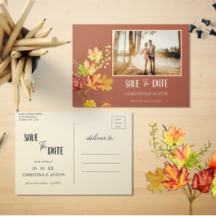 Carte Postale Feuilles d'automne élégantes Orange brûlé Enregist