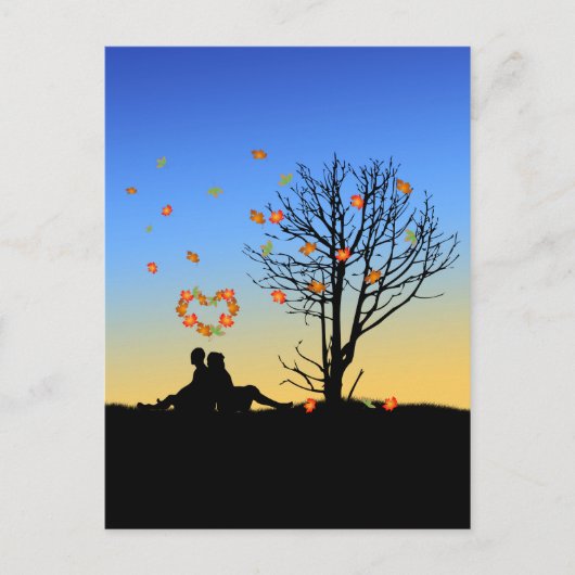 Carte Postale Feuilles d'automne en forme de coeur Couple (Devant)