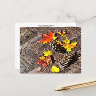 Carte Postale Feuilles d'automne et Pinecones