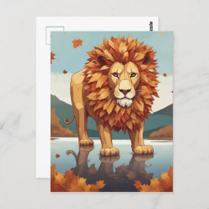 Carte Postale Feuilles d'automne Lion mâle