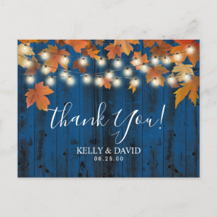 Carte Postale Feuilles d'automne Mariage de remerciement Navy Ba