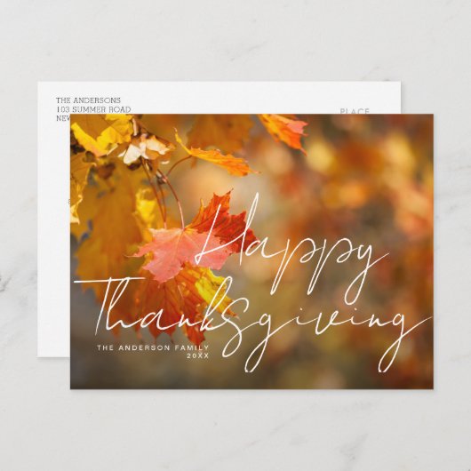 Carte Postale feuilles d'automne rustiques joyeux thanksgiving (Devant / Derrière)