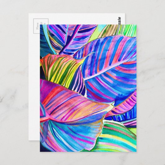 Carte Postale Feuilles de canna tropicale aquarelle (Devant / Derrière)