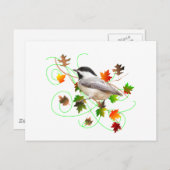 Carte Postale Feuilles de chickadee et d'automne (Devant / Derrière)