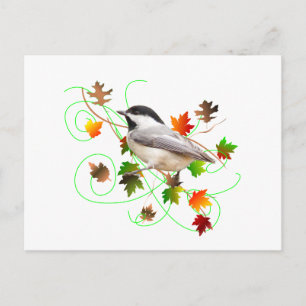 Carte Postale Feuilles de chickadee et d'automne
