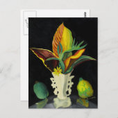 Carte Postale Feuilles de Croton dans un Vase, peinture d'art (Devant / Derrière)