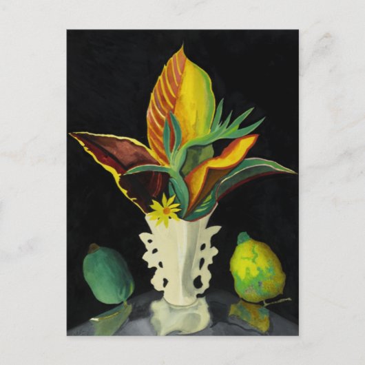Carte Postale Feuilles de Croton dans un Vase, peinture d'art (Devant)