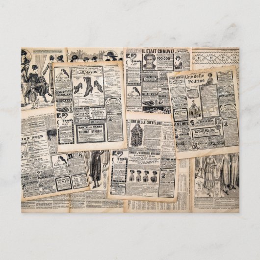 Carte Postale Feuilles de découpage de publicités de journaux an (Devant)