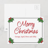 Carte Postale Feuilles de houx, baies de houx, couronne de Noël  (Devant / Derrière)