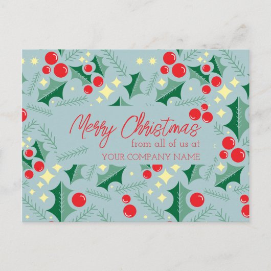 Carte Postale Feuilles de houx Baies rouges Étoiles Entreprise N (Devant)