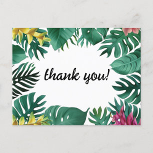 Carte Postale Feuilles de jungle avec Fleur Tropicale Rose et Ja
