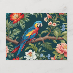 Carte Postale Feuilles de la jungle tropicale des perroquets col