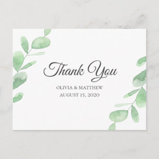Carte Postale Feuilles de l'Eucalyptus Vert. Merci mariage simpl