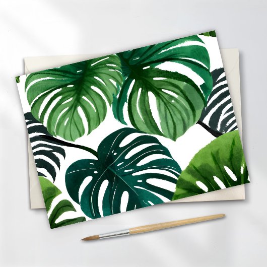 Carte Postale Feuilles de Monstera | Aquarelle Moderne Simple