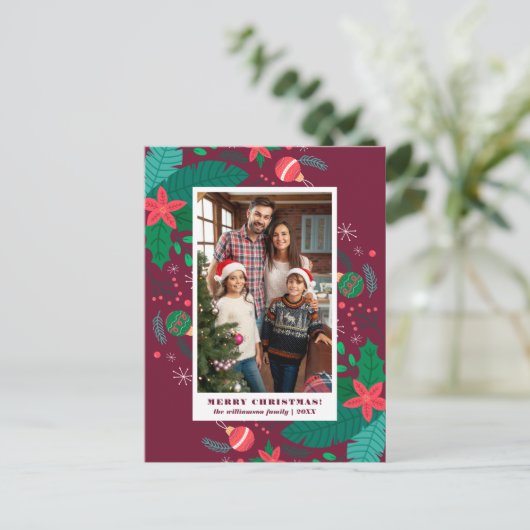 Carte Postale Feuilles de Noël modernes | Fête photo personnalis (Debout devant)