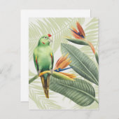 Carte Postale Feuilles De Palmiers Avec Oiseau Vert (Devant / Derrière)