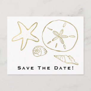 Carte Postale Feuilles d'Or Coquillages Chic Plage Enregistrer l