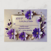Carte Postale Feuilles d'or fleurs pourpres RSVP (Devant)