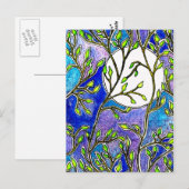 Carte Postale Feuilles et lune - Aquarelles bleues (Devant / Derrière)