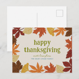 Carte Postale Feuilles qui tombent Joyeux Thanksgiving