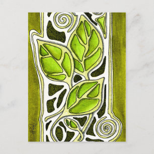 Carte Postale Feuilles sculptés à la main en vert