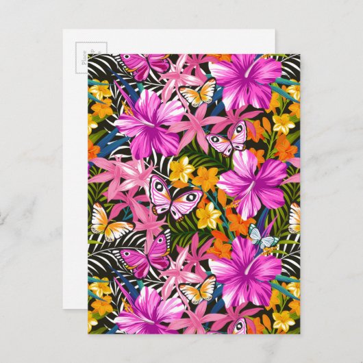 Carte Postale Feuilles tropicaux et fleurs (Devant / Derrière)