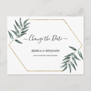 Carte Postale Feuilles vertes reportés Script changement de date