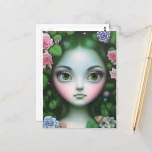 Carte Postale Feuilles verts et fleurs Fille de la forêt