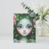 Carte Postale Feuilles verts et fleurs Fille de la forêt (Debout devant)