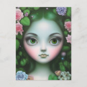Carte Postale Feuilles verts et fleurs Fille de la forêt (Devant)