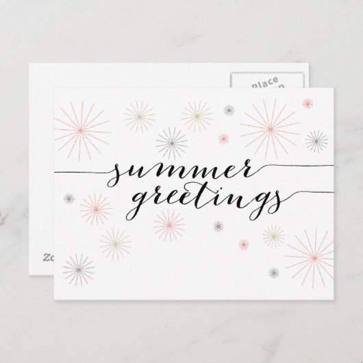 Carte Postale Feux d'artifice de salutations d'été (Devant / Derrière)