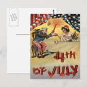 Carte Postale Feux d'artifice Oncle Sam Drapeau américain pétard (Devant / Derrière)