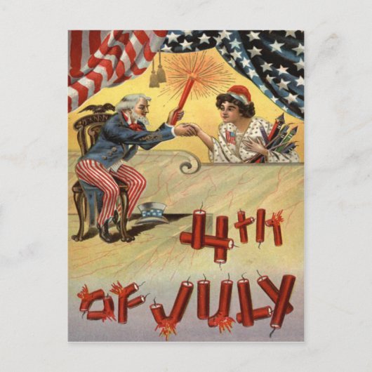 Carte Postale Feux d'artifice Oncle Sam Drapeau américain pétard (Devant)