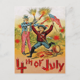 Carte Postale Feux d'artifice Oncle Sam Enfant Vintage 4 juillet